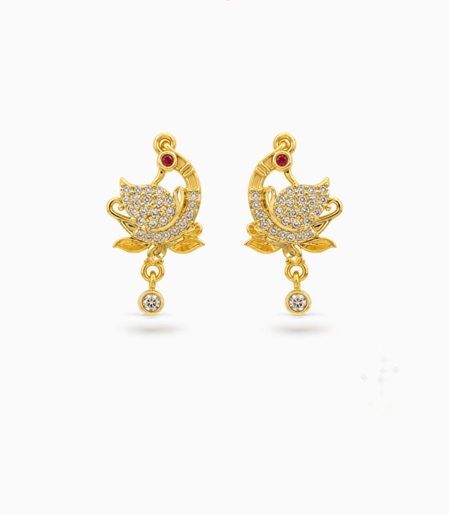 Gold Plated Floral AD Drop Earrings