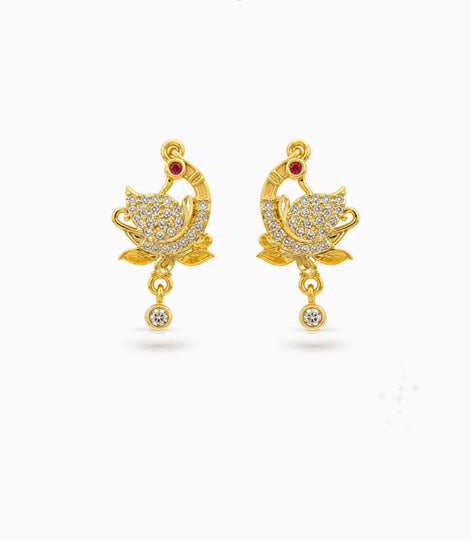 Gold Plated Floral AD Drop Earrings