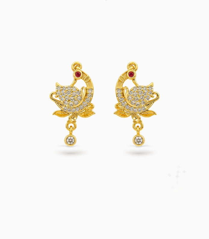 Gold Plated Floral AD Drop Earrings