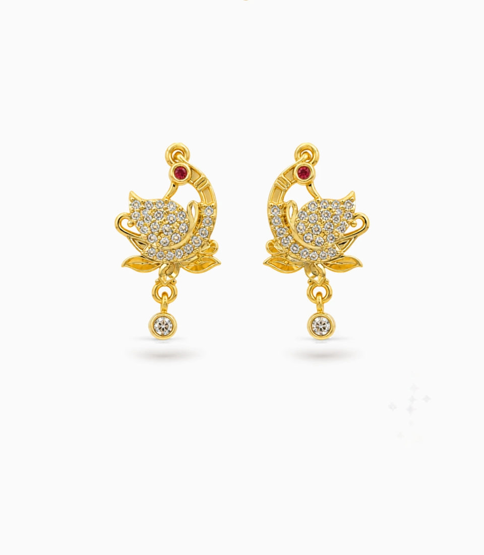 Gold Plated Floral AD Drop Earrings