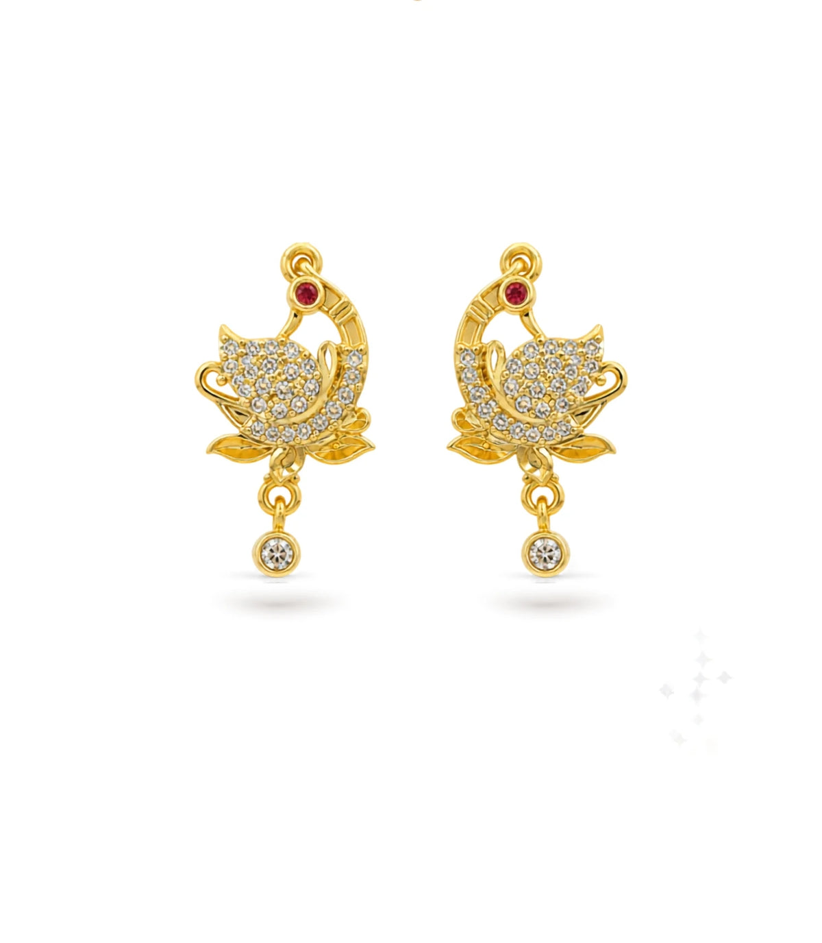 Gold Plated Floral AD Drop Earrings