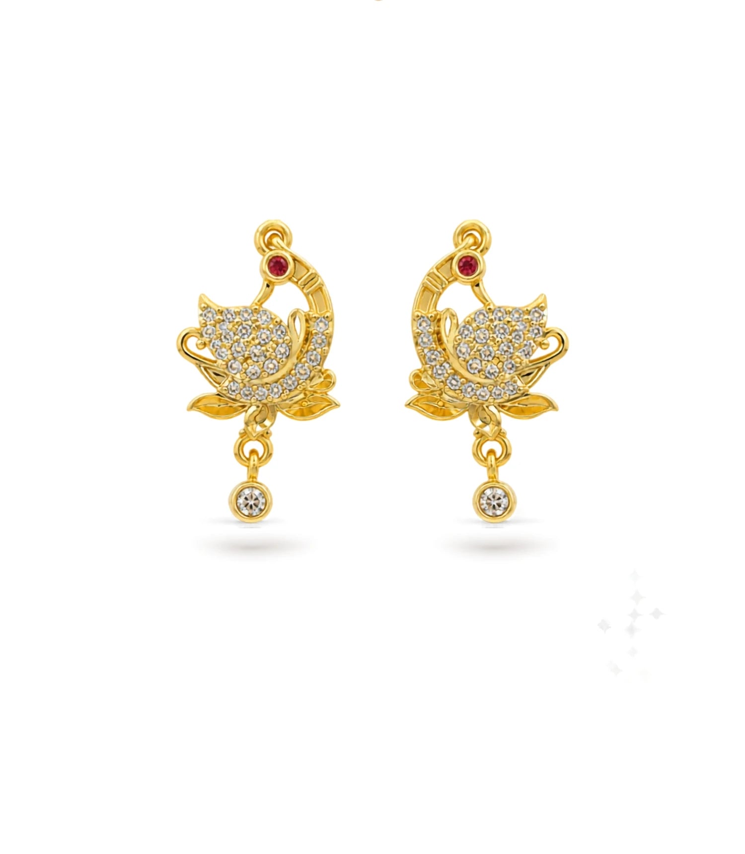 Gold Plated Floral AD Drop Earrings