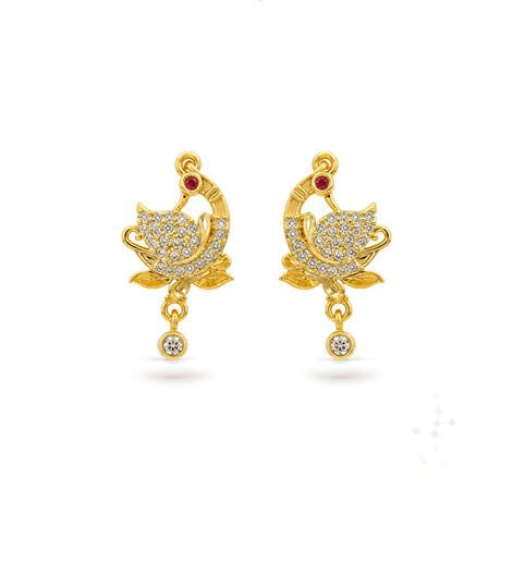 Gold Plated Floral AD Drop Earrings
