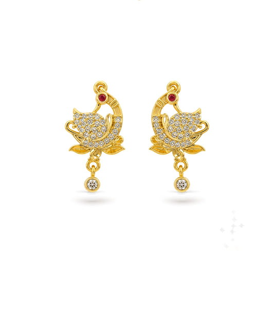 Gold Plated Floral AD Drop Earrings