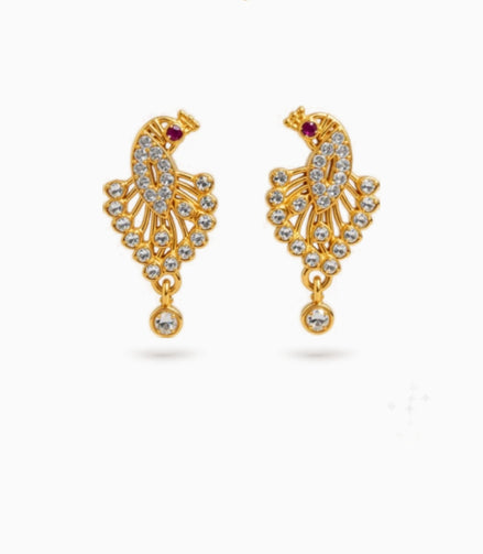 Gold Plated Peacock Ruby AD Drop Earrings