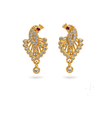Gold Plated Peacock Ruby AD Drop Earrings