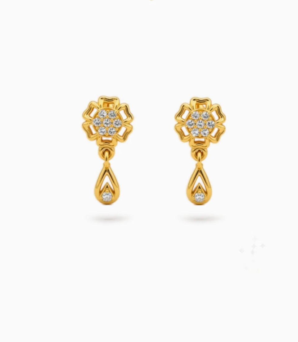 Gold Plated Glossy AD Drop Earrings
