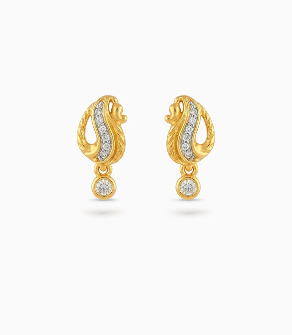 Gold Plated AD Decorated Drop Earrings