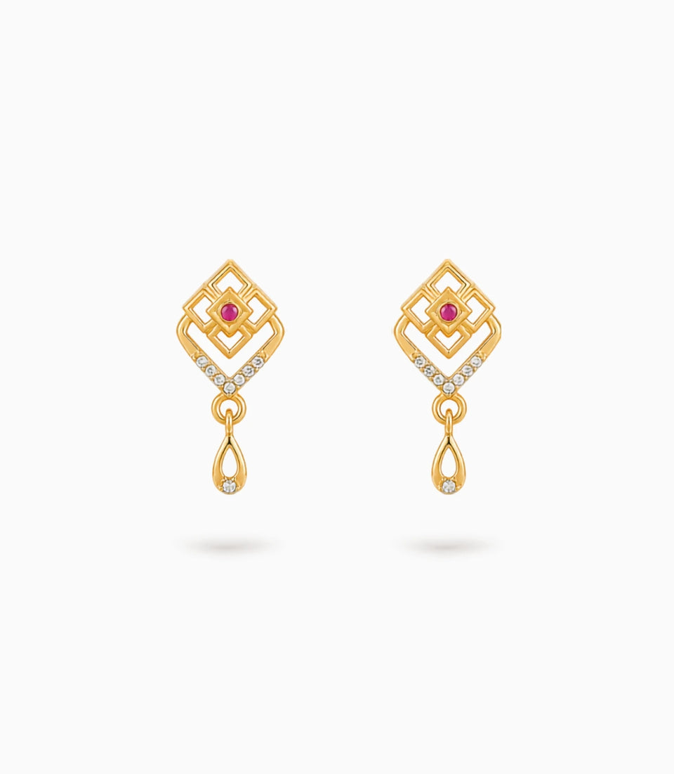 Gold Plated Handcrafted AD Drop Earrings