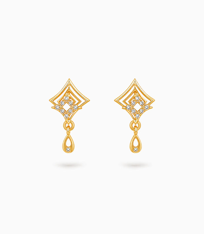 Gold Plated Pave AD Drop Earrings