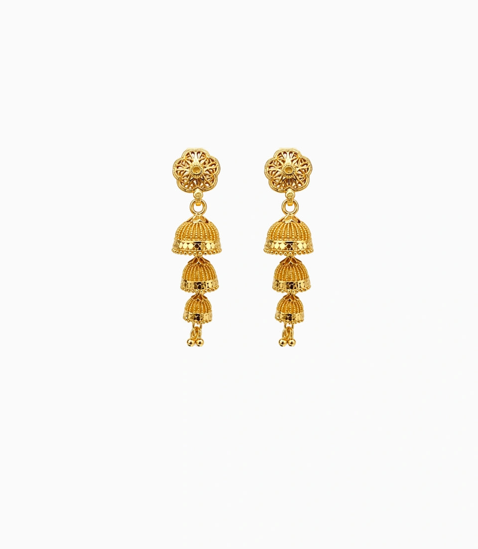 Gold Plated Glossy-Flora Jhumka Earrings