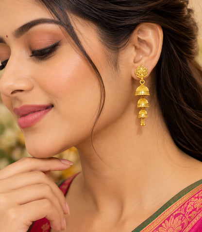 Gold Plated Glossy-Flora Jhumka Earrings