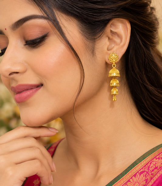 Gold Plated Glossy-Flora Jhumka Earrings