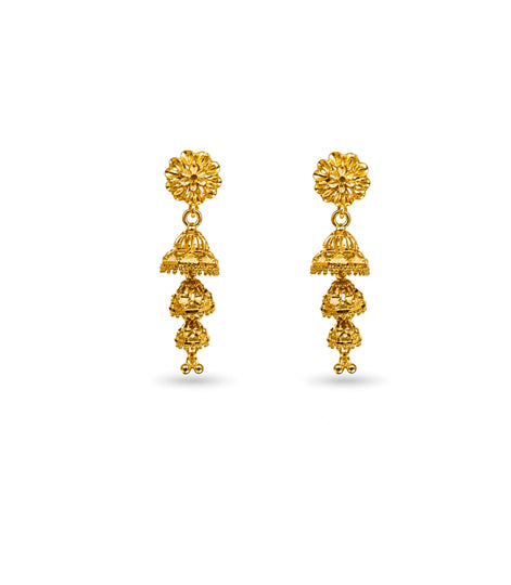 Gold Plated Glossy-Bloom Jhumka Earrings