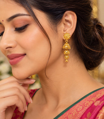 Gold Plated Glossy-Bloom Jhumka Earrings