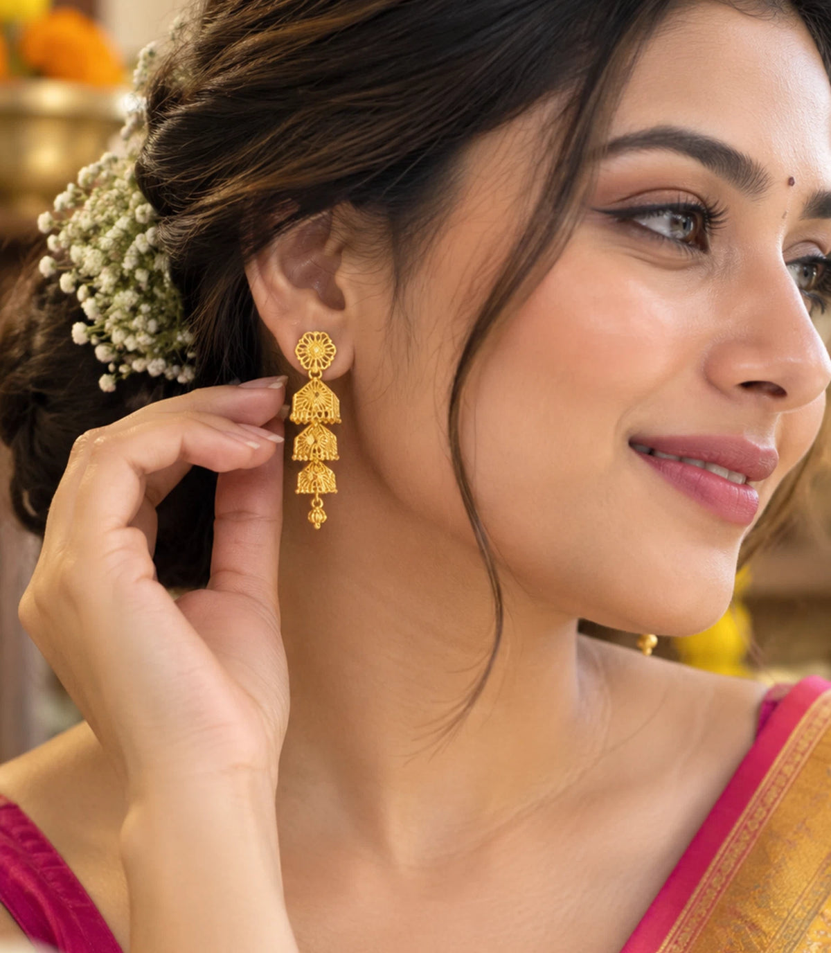 Gold Plated Bloom Jhumka Earrings