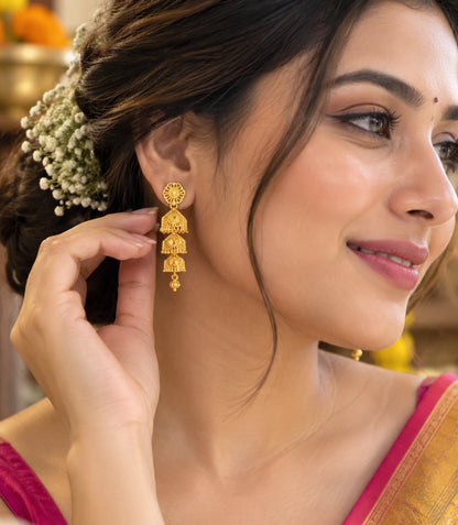 Gold Plated Bloom Jhumka Earrings