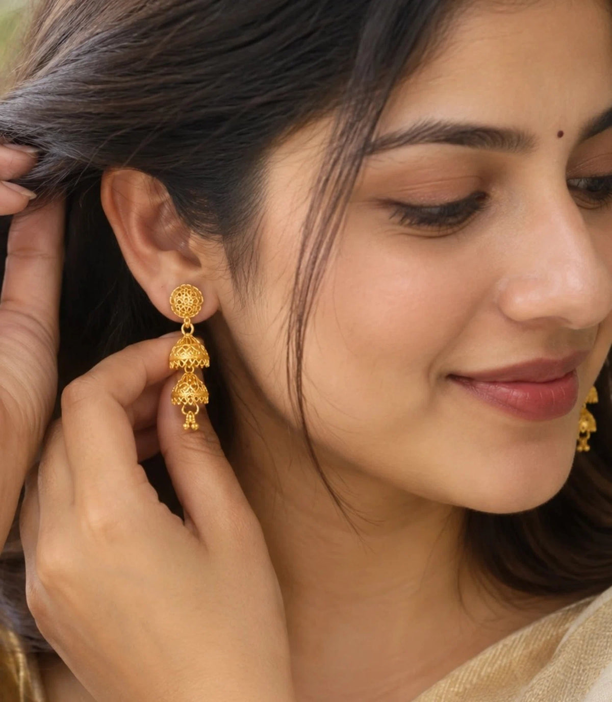 Gold Plated Serene Jhumka Earrings