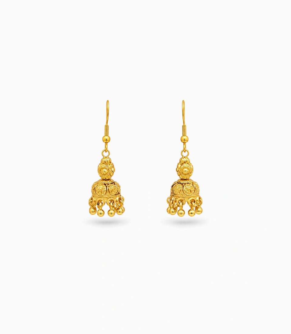 Gold Plated Dome Drop Jhumka Earrings