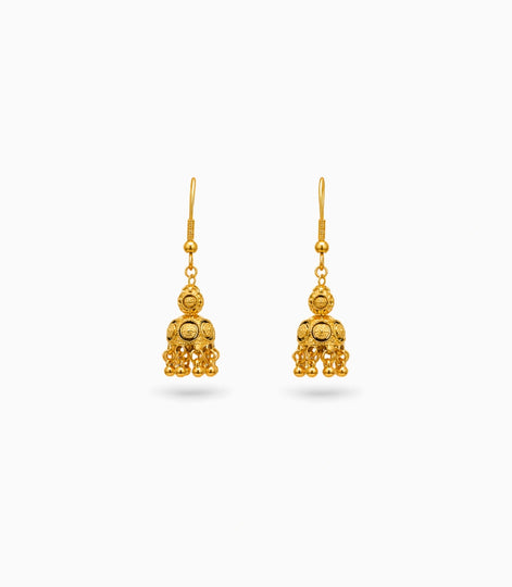 Gold Plated Filigree Curved Jhumka Earrings