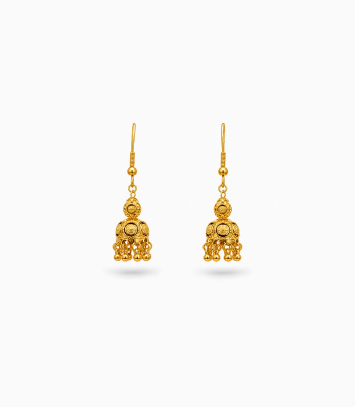Gold Plated Filigree Curved Jhumka Earrings