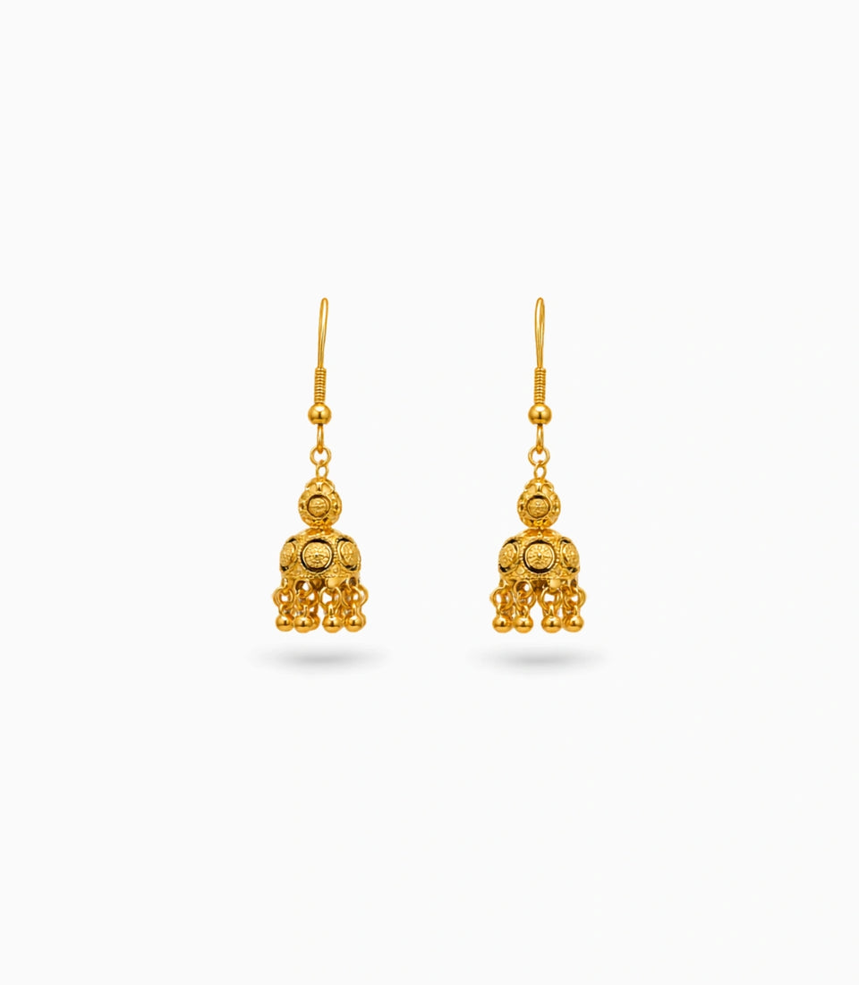 Gold Plated Filigree Curved Jhumka Earrings