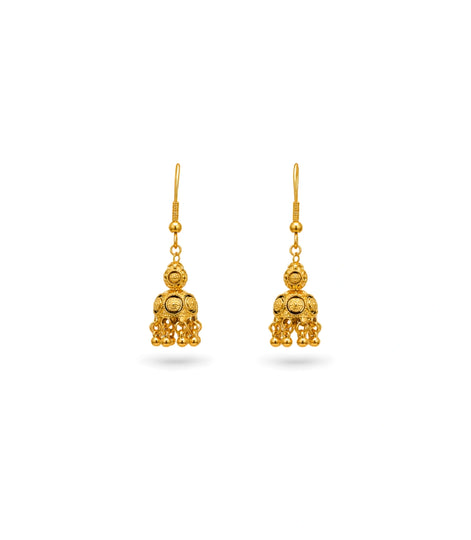 Gold Plated Filigree Curved Jhumka Earrings