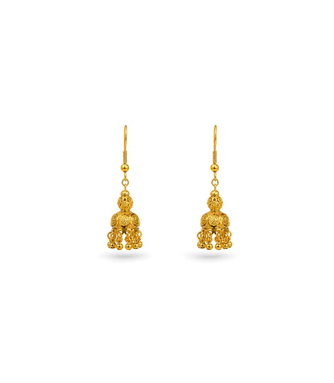 Gold Plated Traditional Dome Drop Jhumka Earrings