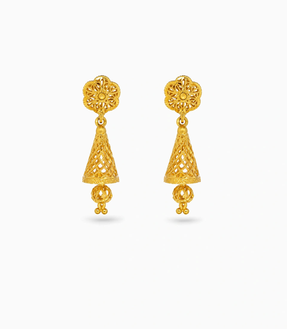 Gold Plated Bloom Traditional Jhumka Earrings