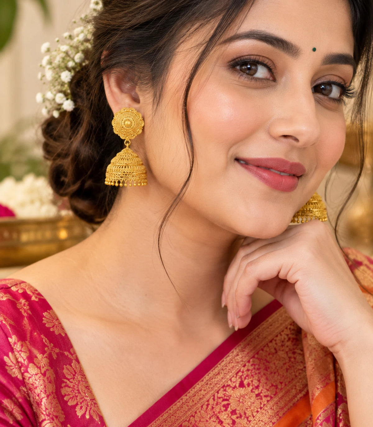 Gold Plated Gentle Traditional Jhumka Earrings
