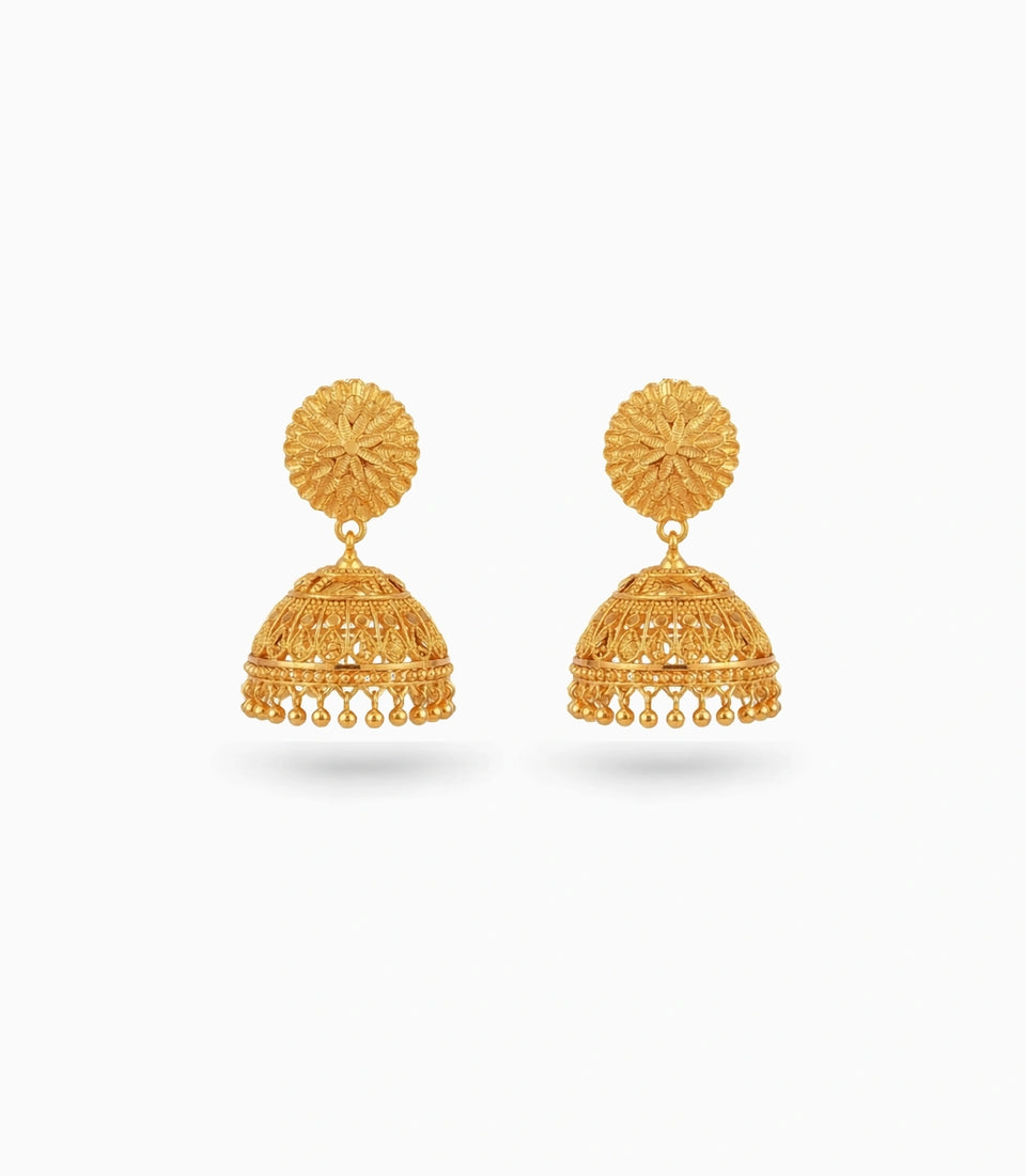 Gold Plated Golden Traditional Jhumka Earrings