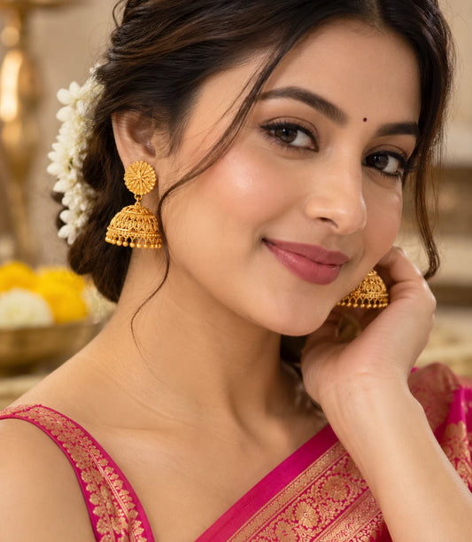 Gold Plated Golden Traditional Jhumka Earrings