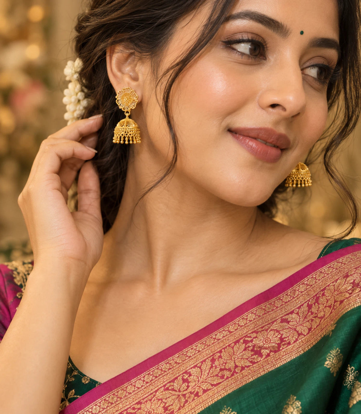 Gold Plated Precious Traditional Jhumka Earrings