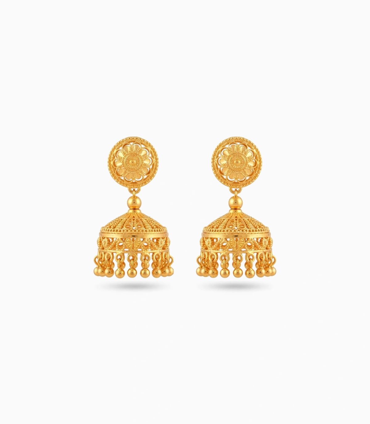 Gold Plated Filigree Curved Traditional Jhumka Earrings