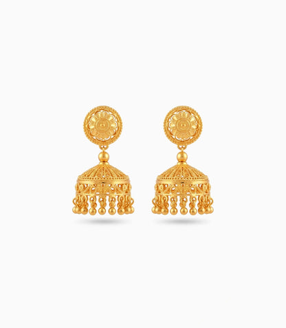 Gold Plated Filigree Curved Traditional Jhumka Earrings