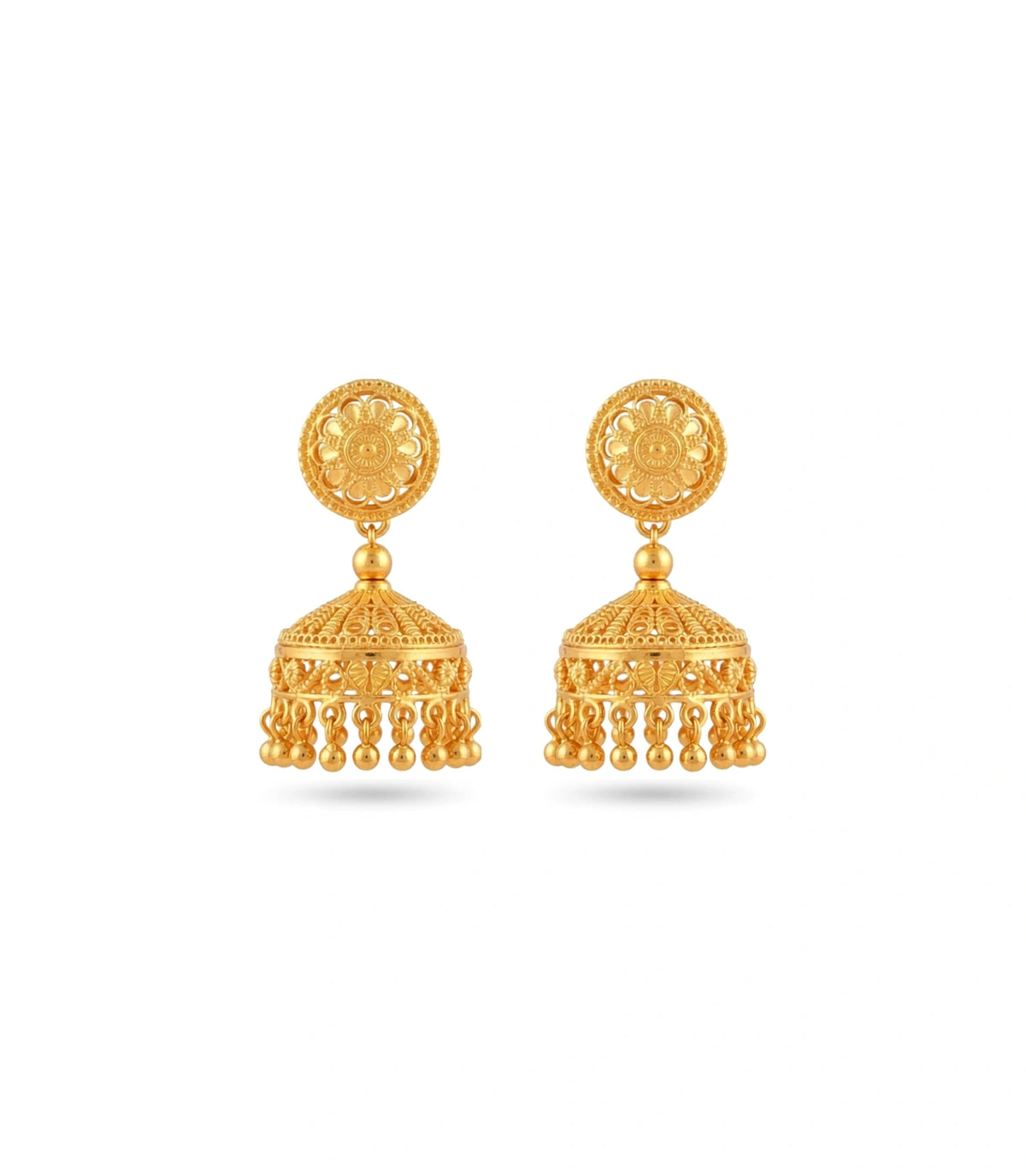 Gold Plated Filigree Curved Traditional Jhumka Earrings