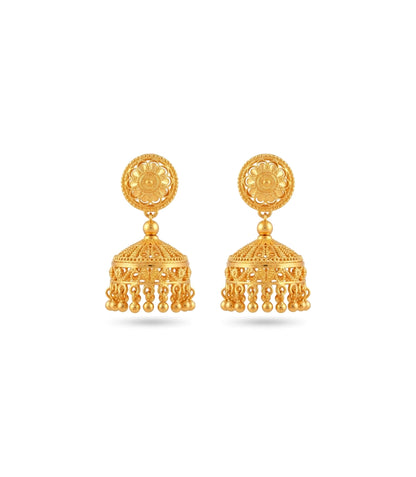 Gold Plated Filigree Curved Traditional Jhumka Earrings