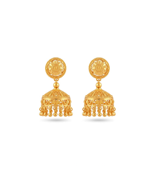 Gold Plated Filigree Curved Traditional Jhumka Earrings