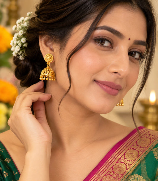 Gold Plated Delicate Traditional Jhumka Earrings