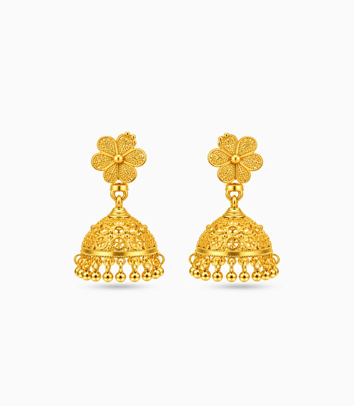 Gold Plated Filigree Traditional Jhumka Earrings