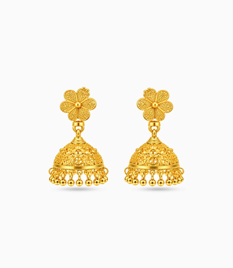 Gold Plated Filigree Traditional Jhumka Earrings