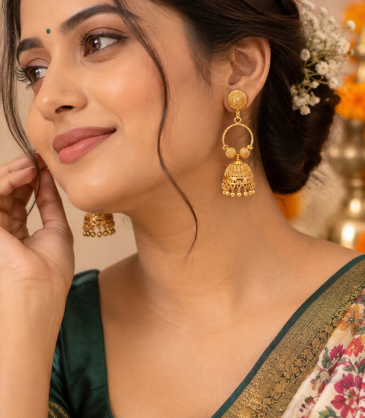 Gold Plated Ethnic Mini Ring Jhumka Earrings