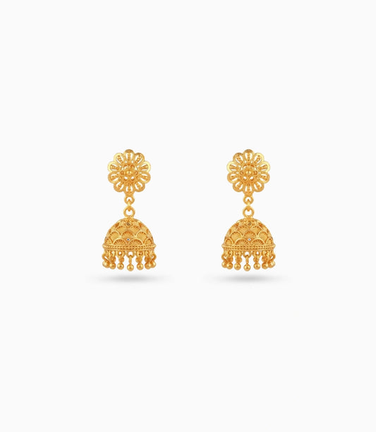 Gold Plated Ethnic Floral Jhumka Earrings