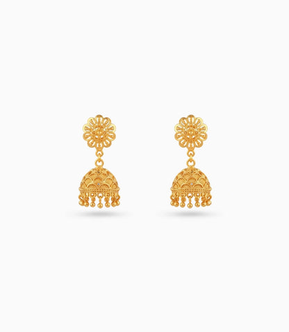Gold Plated Ethnic Floral Jhumka Earrings