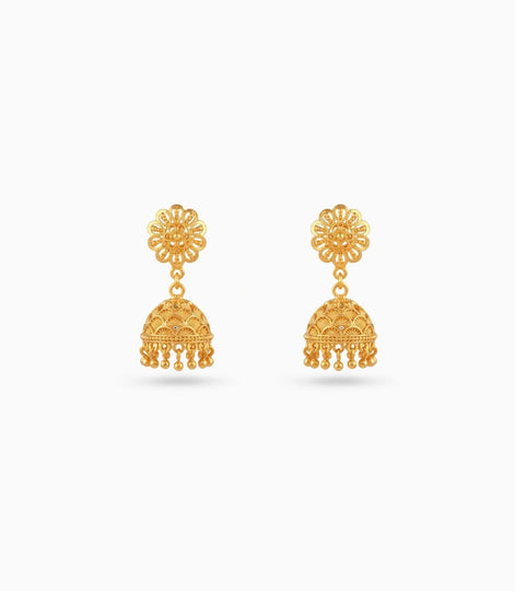 Gold Plated Ethnic Floral Jhumka Earrings
