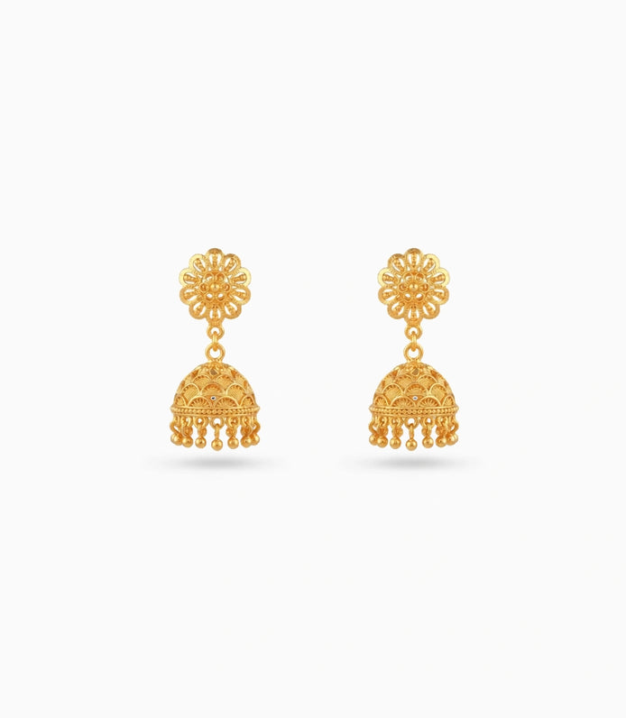 Gold Plated Ethnic Floral Jhumka Earrings