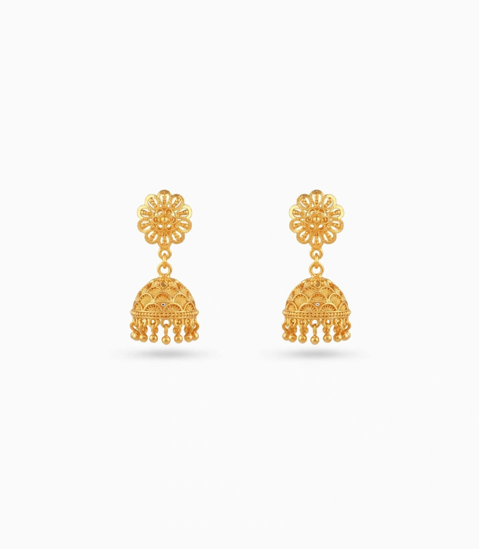 Gold Plated Ethnic Floral Jhumka Earrings