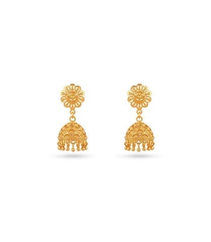 Gold Plated Ethnic Floral Jhumka Earrings