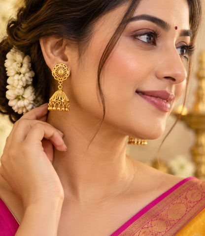 Gold Plated Ethnic Party Wear Jhumka Earrings