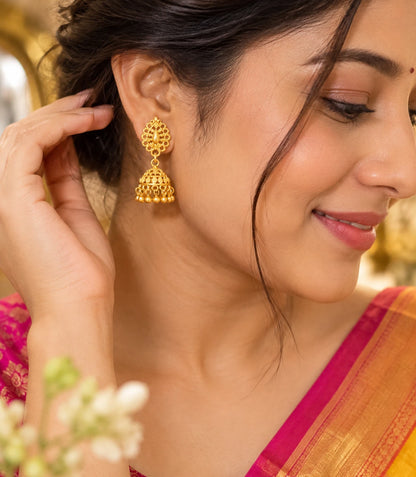 Gold Plated Ethnic Dome Jhumka Earrings